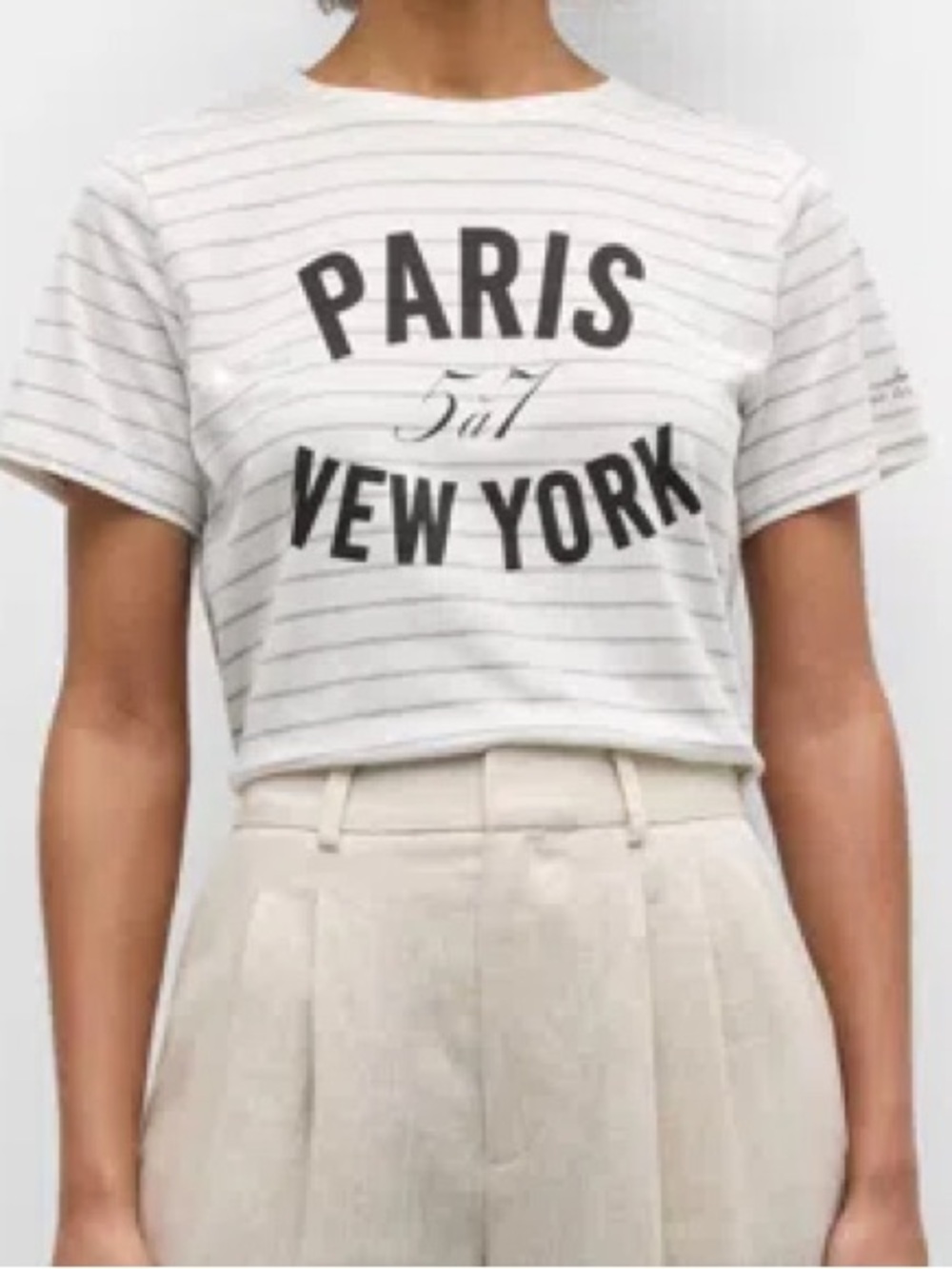 cinq a sept White Striped 'Paris New York' Graphic Tee